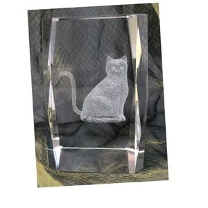 Cat Feline Gato 3D Glass Figurine Paperweight